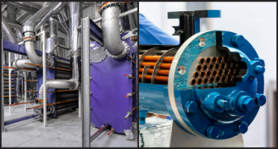 Shell and tube heat exchanger and plate heat exchanger