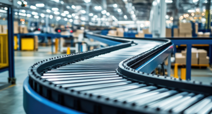 steel rollers and side bars of conveyor system